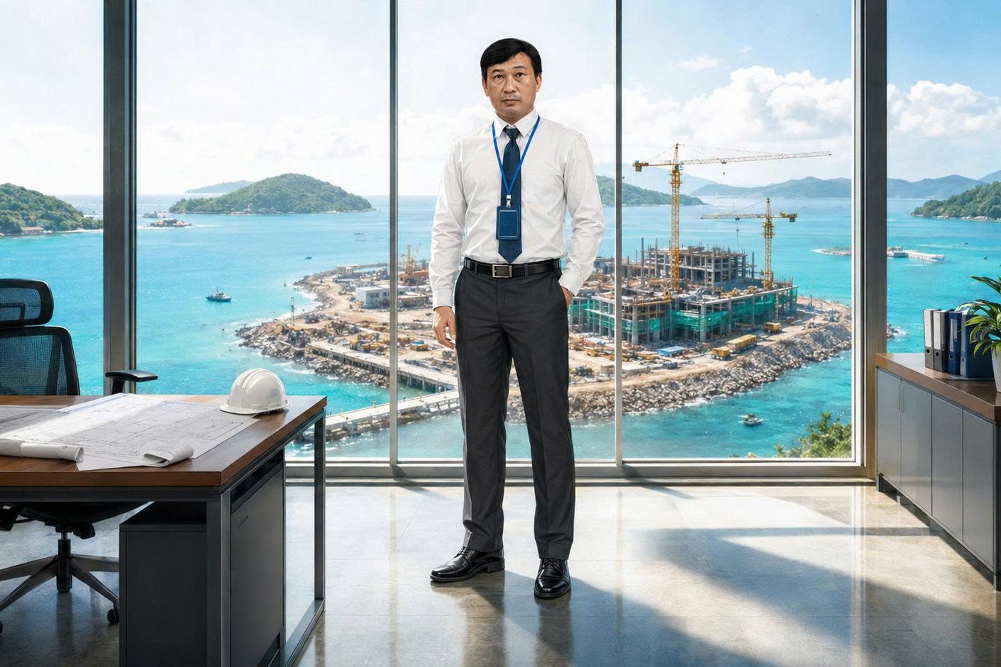 Nguyễn Văn Nhiều trong văn phòng Ban Quản lý dự án